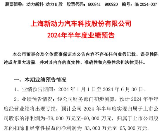 动力新科2024年上半年预计亏损6亿-78亿上汽红岩销量处于较低水平